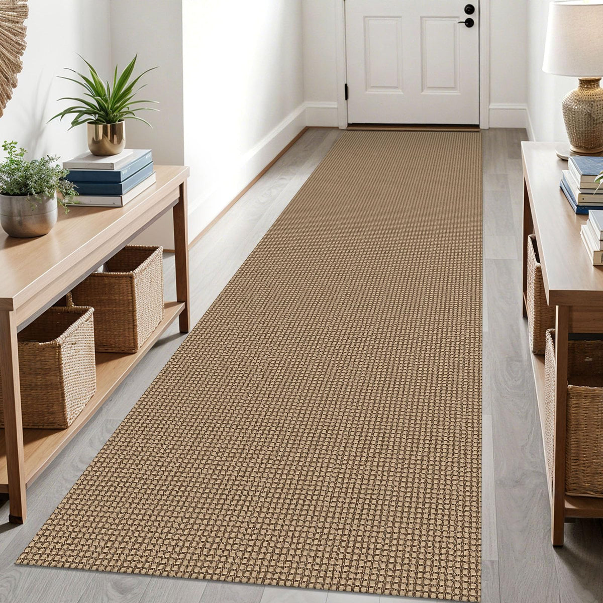 KOZYFLY boho hallway runner in tan, orange, and brown for warm entryways