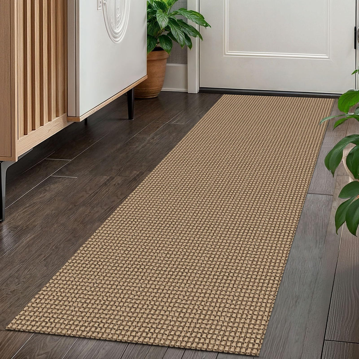 Kozyfly Boho hallway runner 2x5ft with non-slip backing for secure steps.