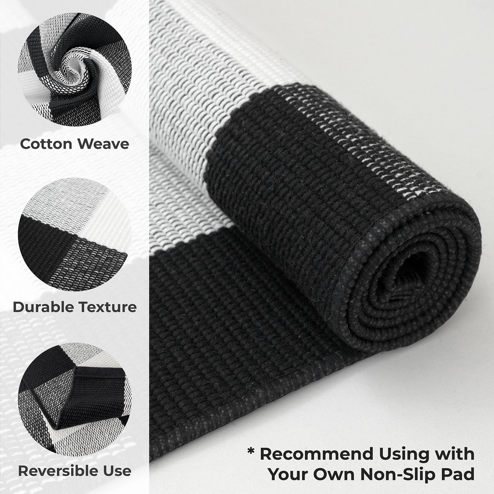 KozyFly buffalo plaid rug close-up shows soft cotton blend ideal for high-traffic entrances.