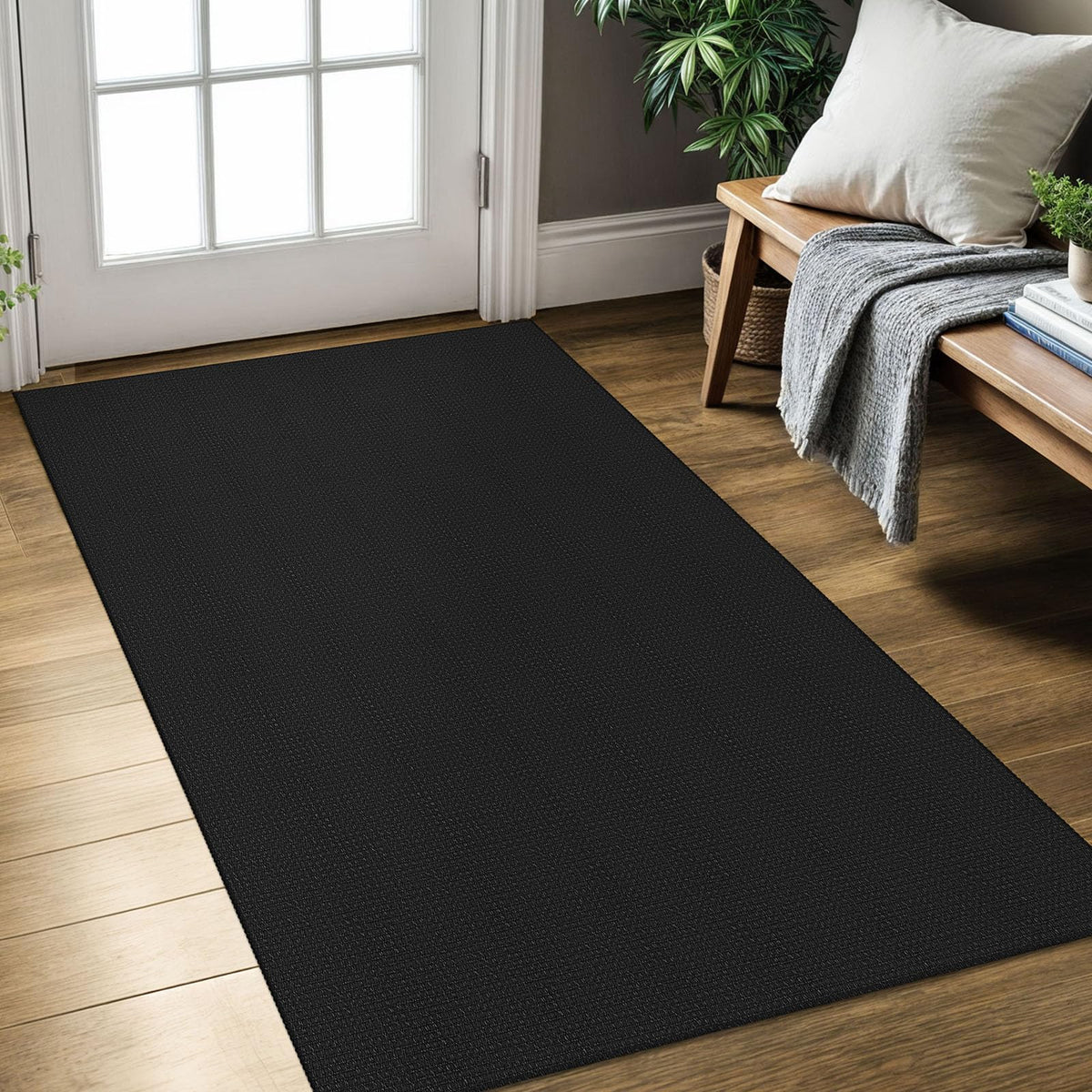 KozyFly entryway rug 3x5 black dkgrey with durable weave for busy foyers.