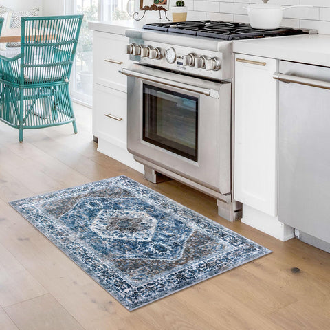 KOZYFLY entryway rug with vintage print brightens kitchens and hallways