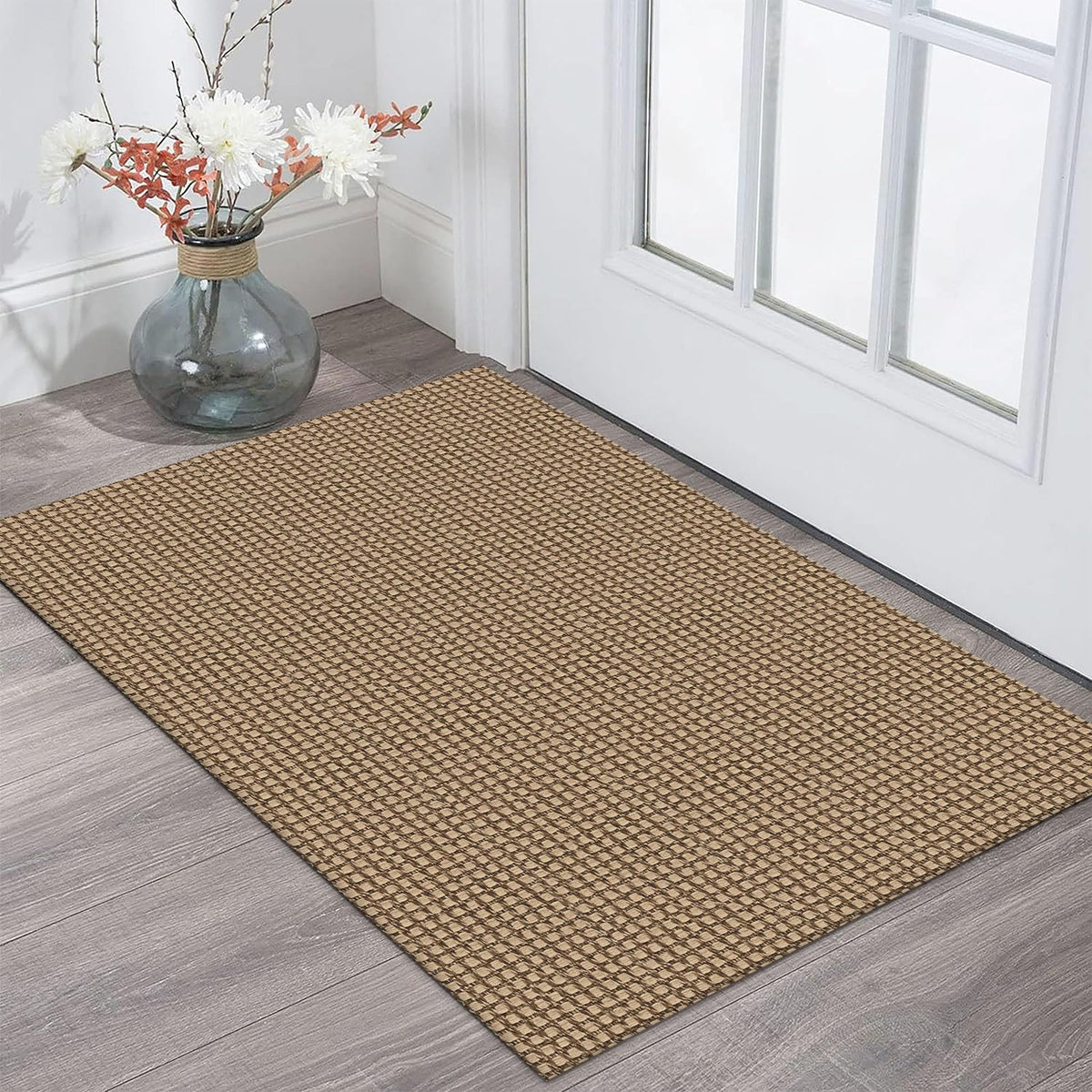 KOZYFLY braided door mat front view with non-slip backing for safe entry