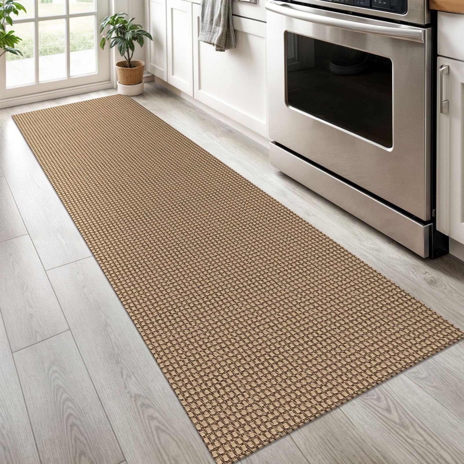 KOZYFLY kitchen entryway runner in tan orange brown color