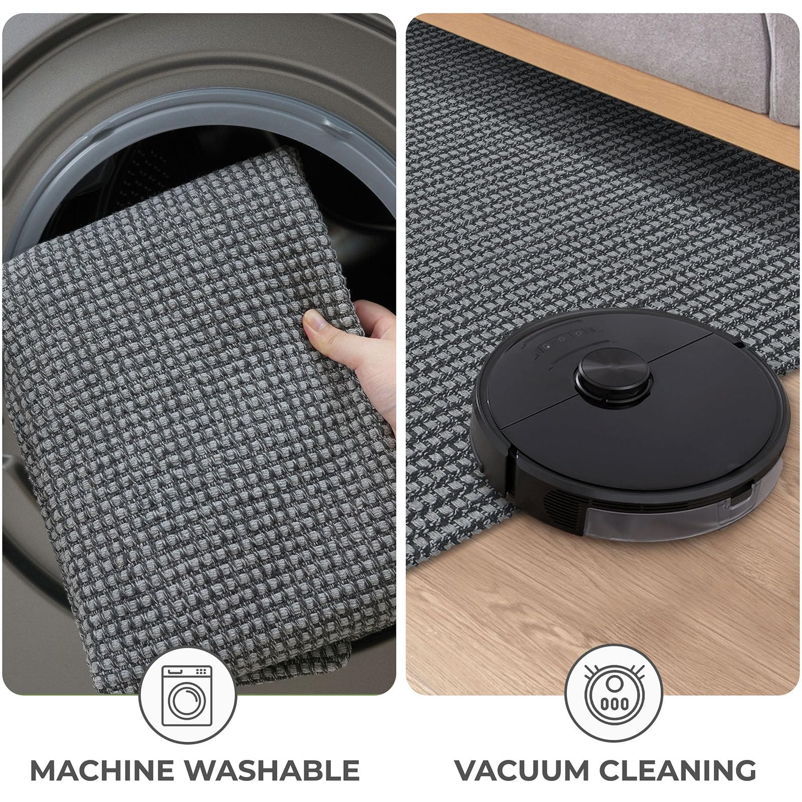 KOZYFLY machine washable cotton rug stays fresh with delicate-cycle care.