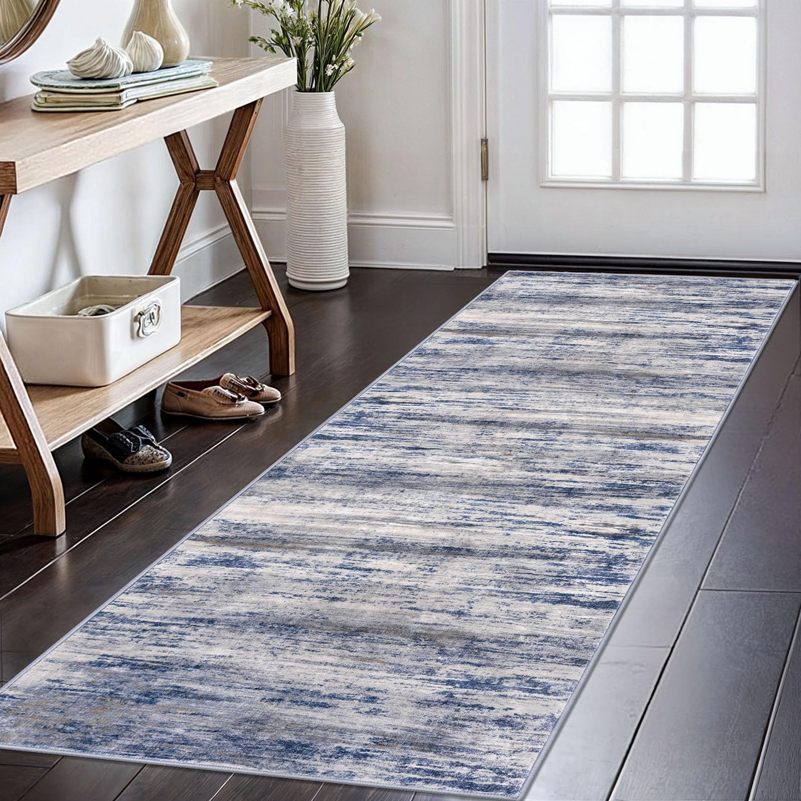 KOZYFLY modern abstract rug 2x6 front view boosts hallway style with durable comfort.