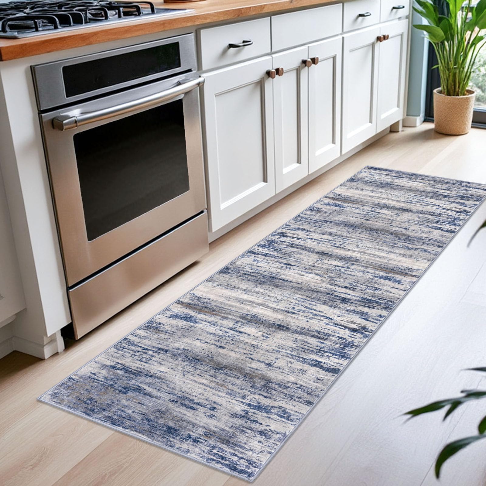 KOZYFLY rug 2x6 non-slip back detail prevents movement on wood floors.