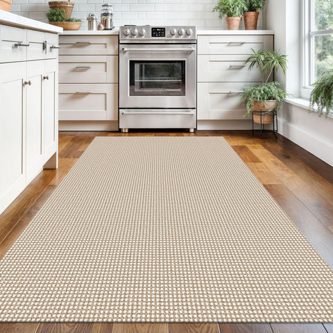 KOZYFLY rug with non-slip rubber backing stays in place on hard floors.
