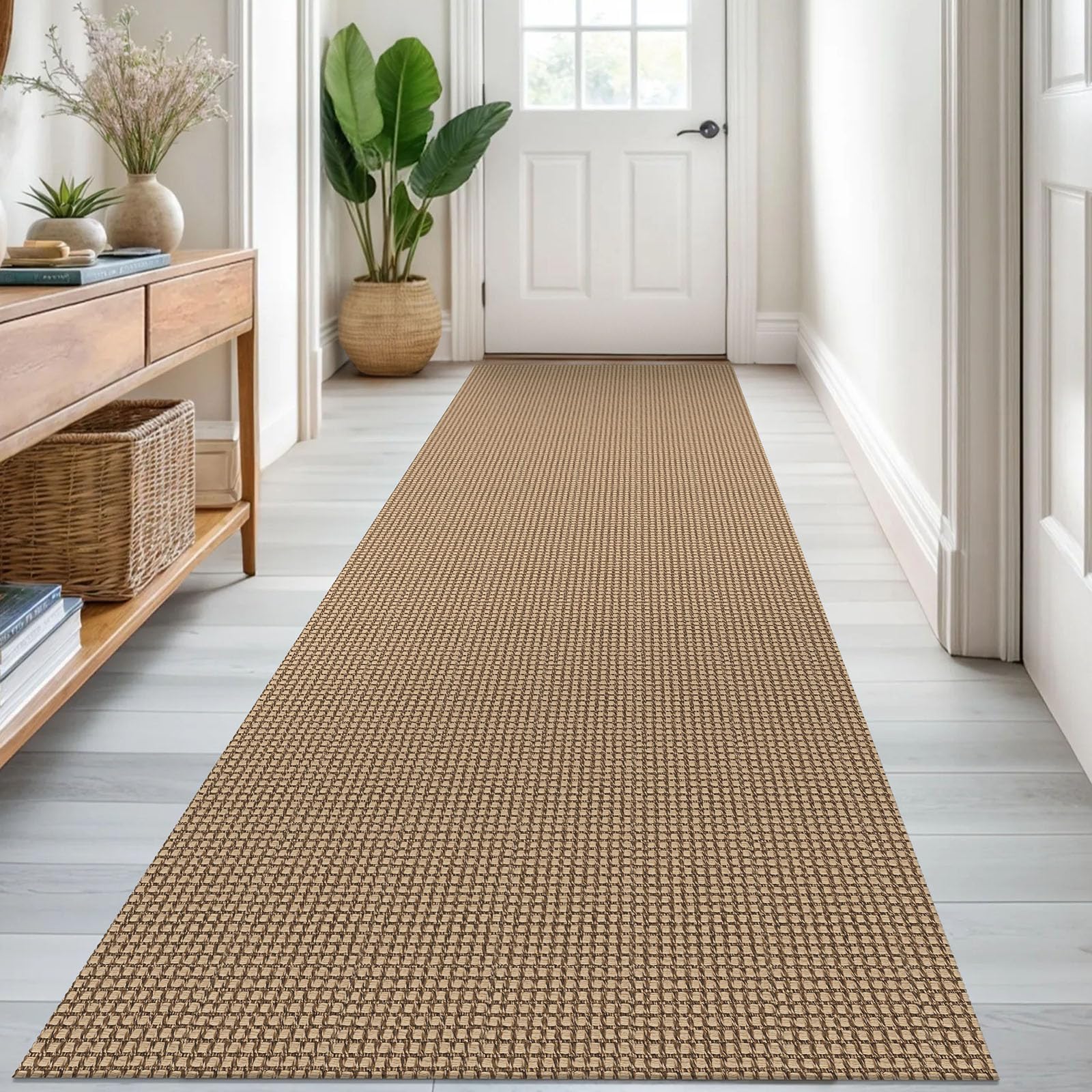 KOZYFLY Runners hallway rug closeup shows braided cotton texture and neutral tones.