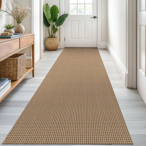 KOZYFLY Runners hallway rug closeup shows braided cotton texture and neutral tones.