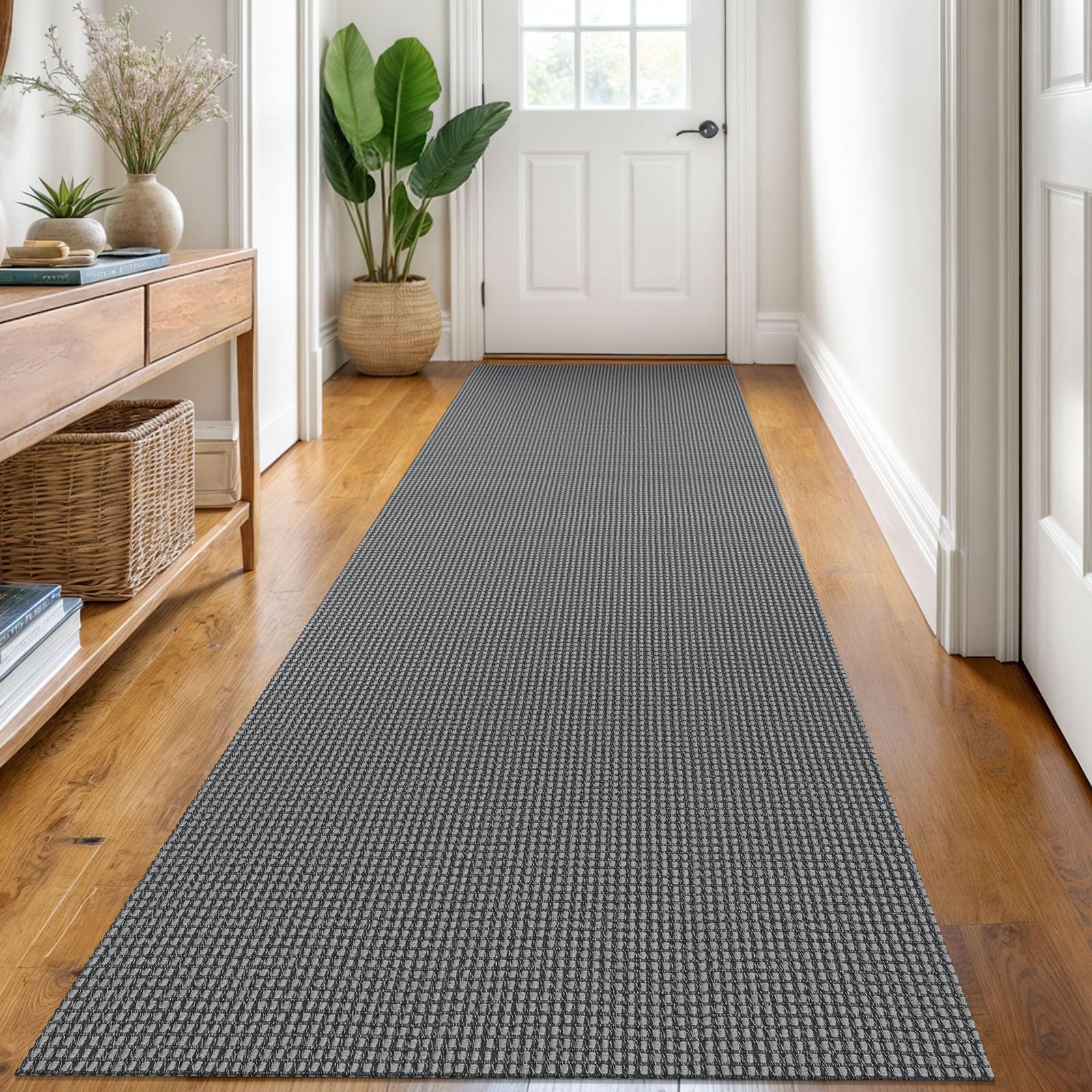 KOZYFLY hallway runner main view in neutral greys for versatile spaces