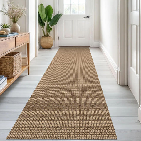 KOZYFLY Runners hallway setup adds warm tan and orange tones to entryways.