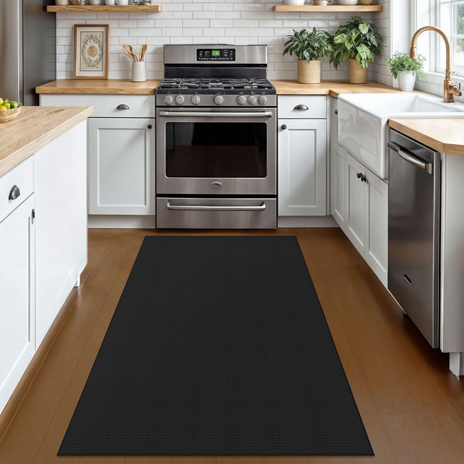 KozyFly woven cotton door mat black ideal for daily wipe-downs.