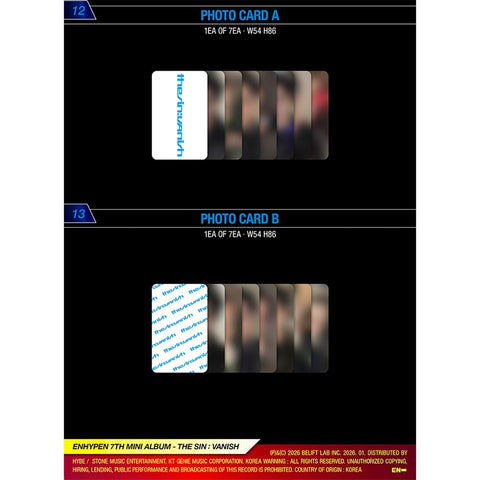 KPOP HEAVEN Enhypen The Sin Vanish Storm Ver Extra Photocards 3-set adds bonus value.