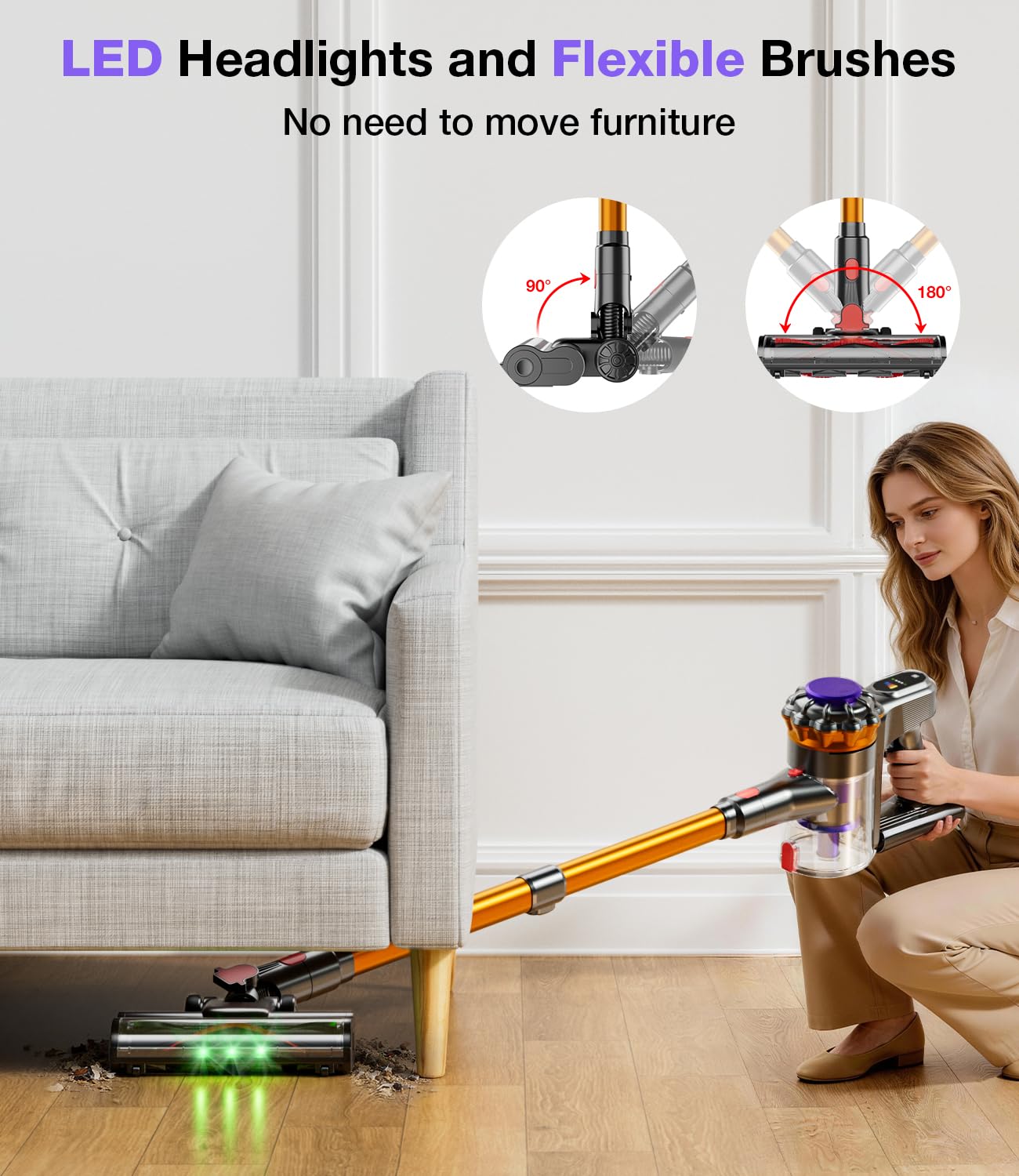 KQAHA vacuum provides up to 65 minutes of runtime for whole-house cleaning.