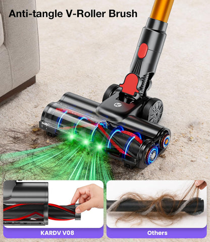 KQAHA anti-tangle V-shaped brush prevents hair wrap on floors.
