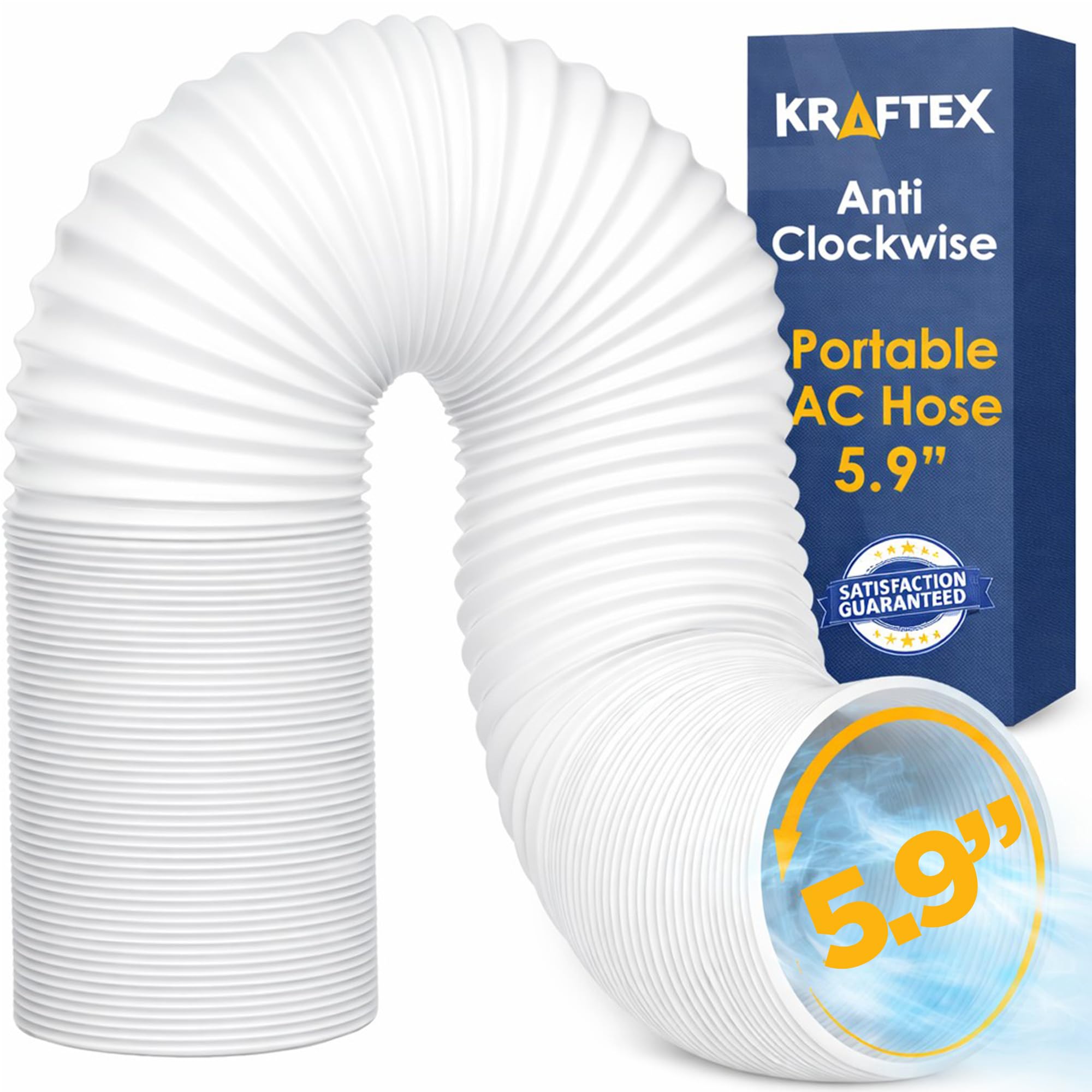 Kraftex portable AC hose showing anti-clockwise connection for a secure venting setup