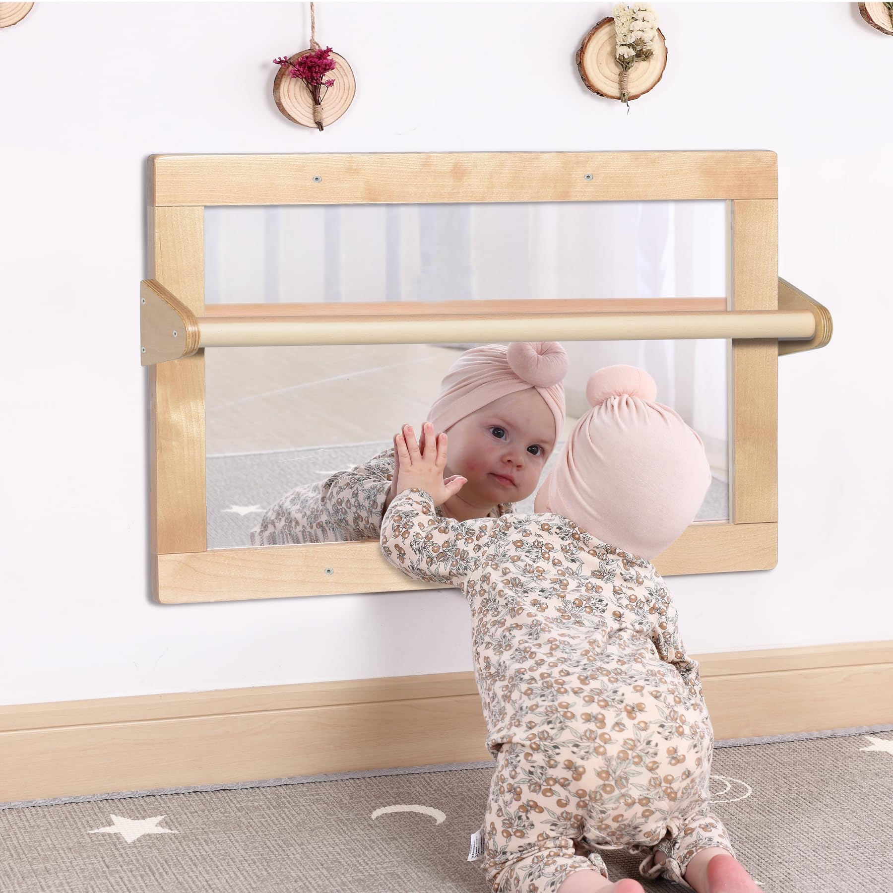 KRAND Montessori mirror in a cozy playroom for kids 6-18 months
