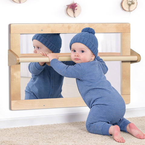 KRAND Baby Montessori wooden frame mirror for reflective play and self-discovery