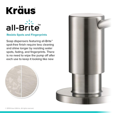 Kraus KSD-43SFS dispenser spout rotates 360 degrees for versatile sink access.