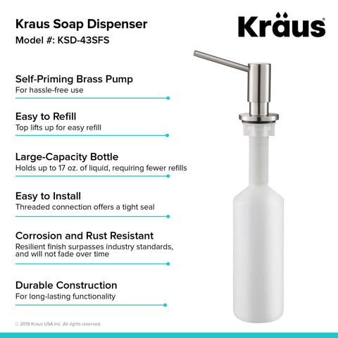 Kraus KSD-43SFS top-fill bottle for mess-free refills.