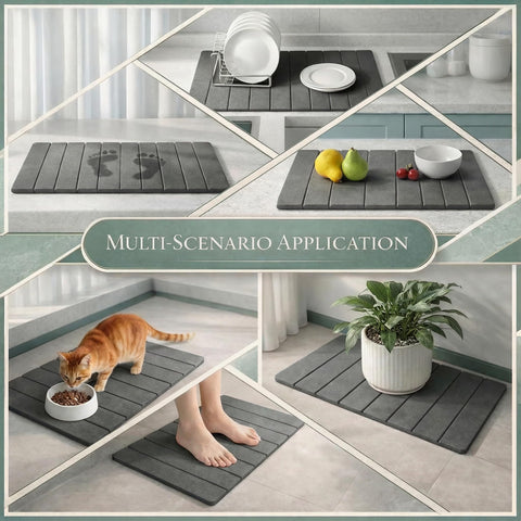 Krave Living diatomite mat demonstrates fast drying after shower use.