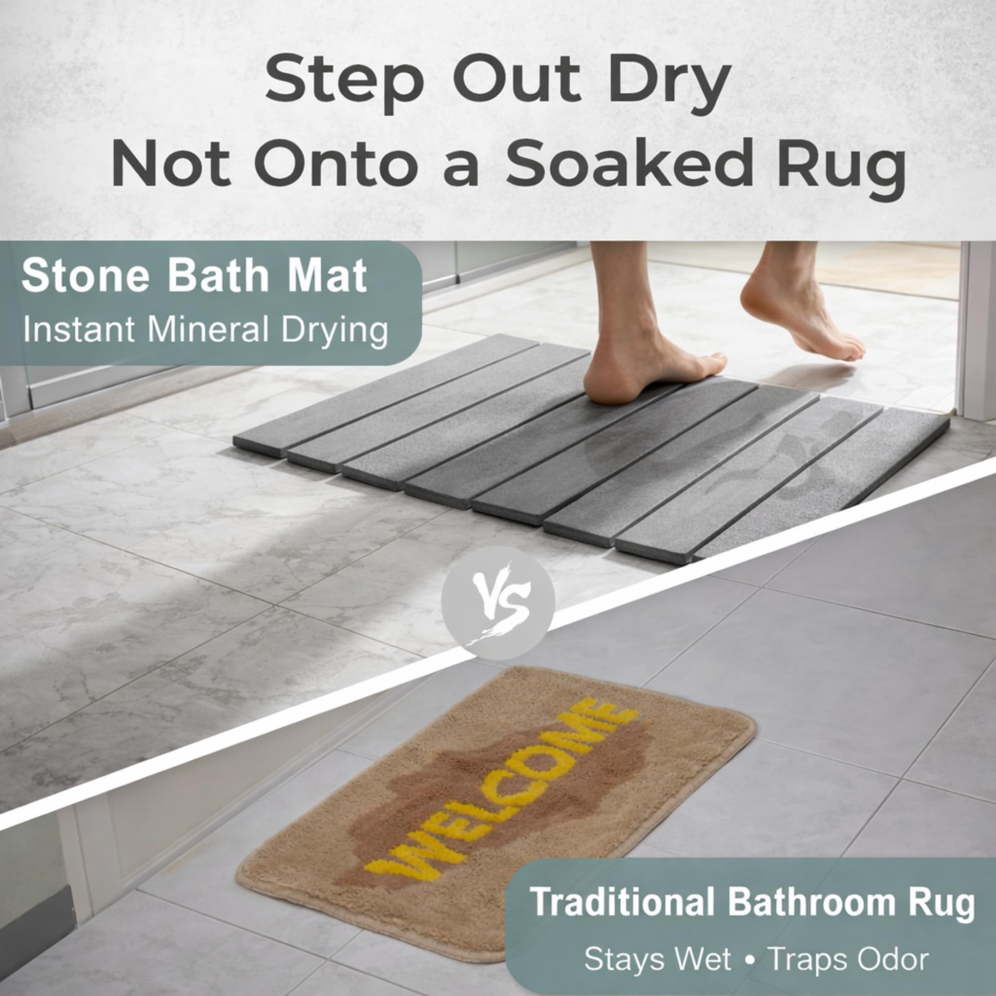 Krave Living non-slip backing provides stable footing on wet floors.