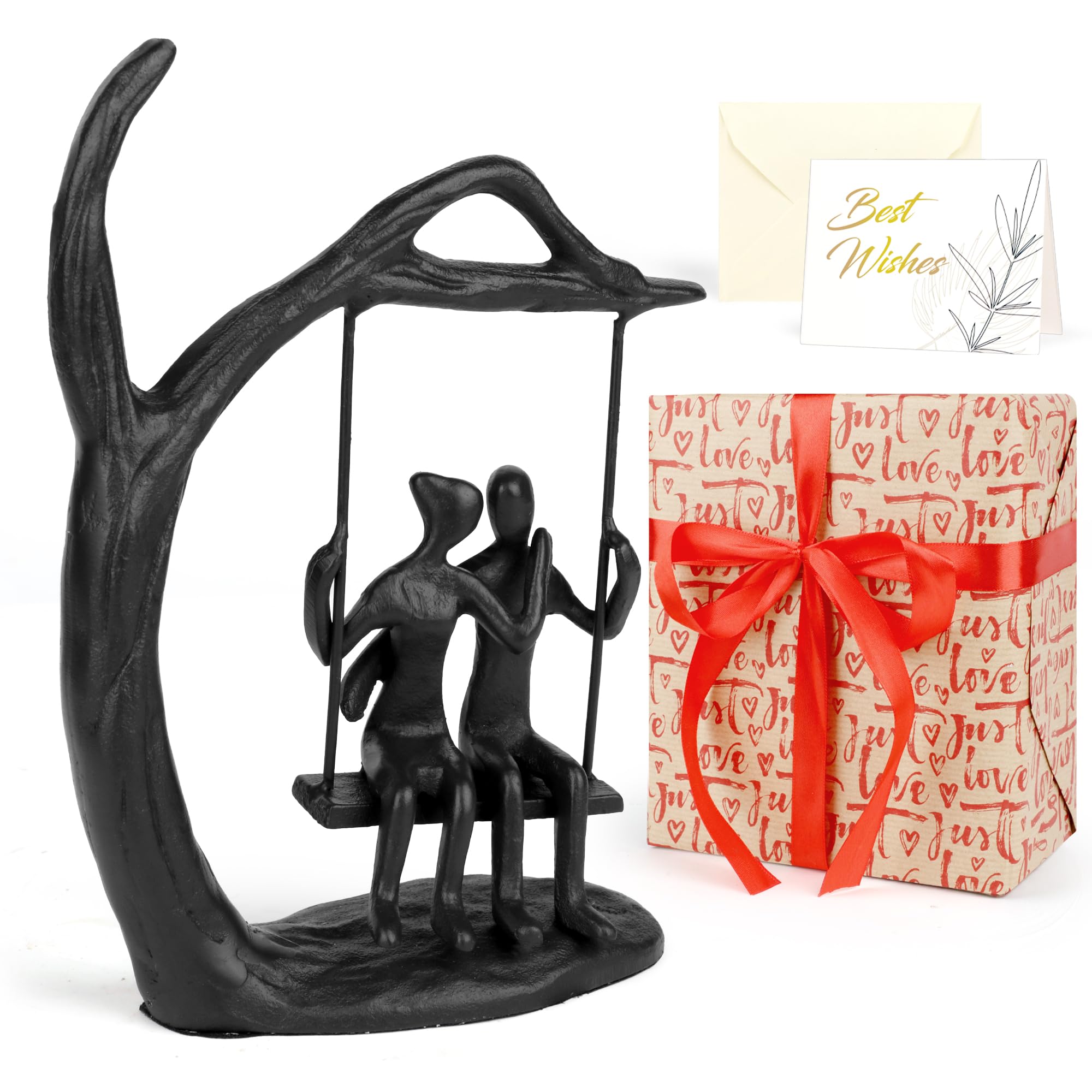 Kresecioo anniversary couple statue in black metal adds an elegant centerpiece.