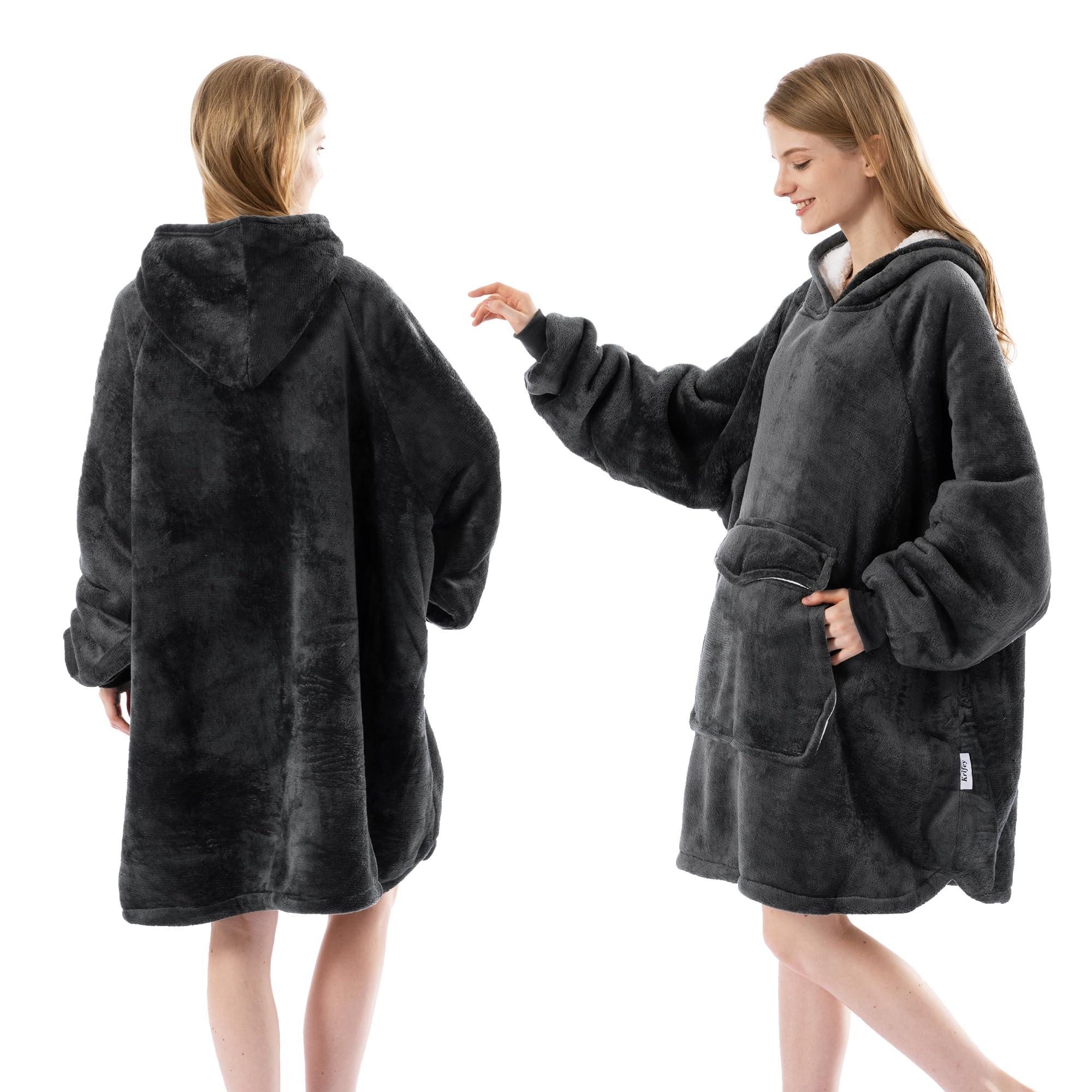 Krifey wearable blanket hoodie features a giant pocket for quick access.