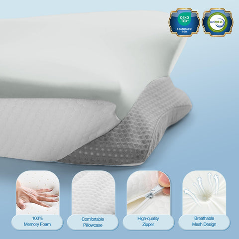 Krightlink ergonomic memory foam cervical pillow side view showing dual-height comfort option