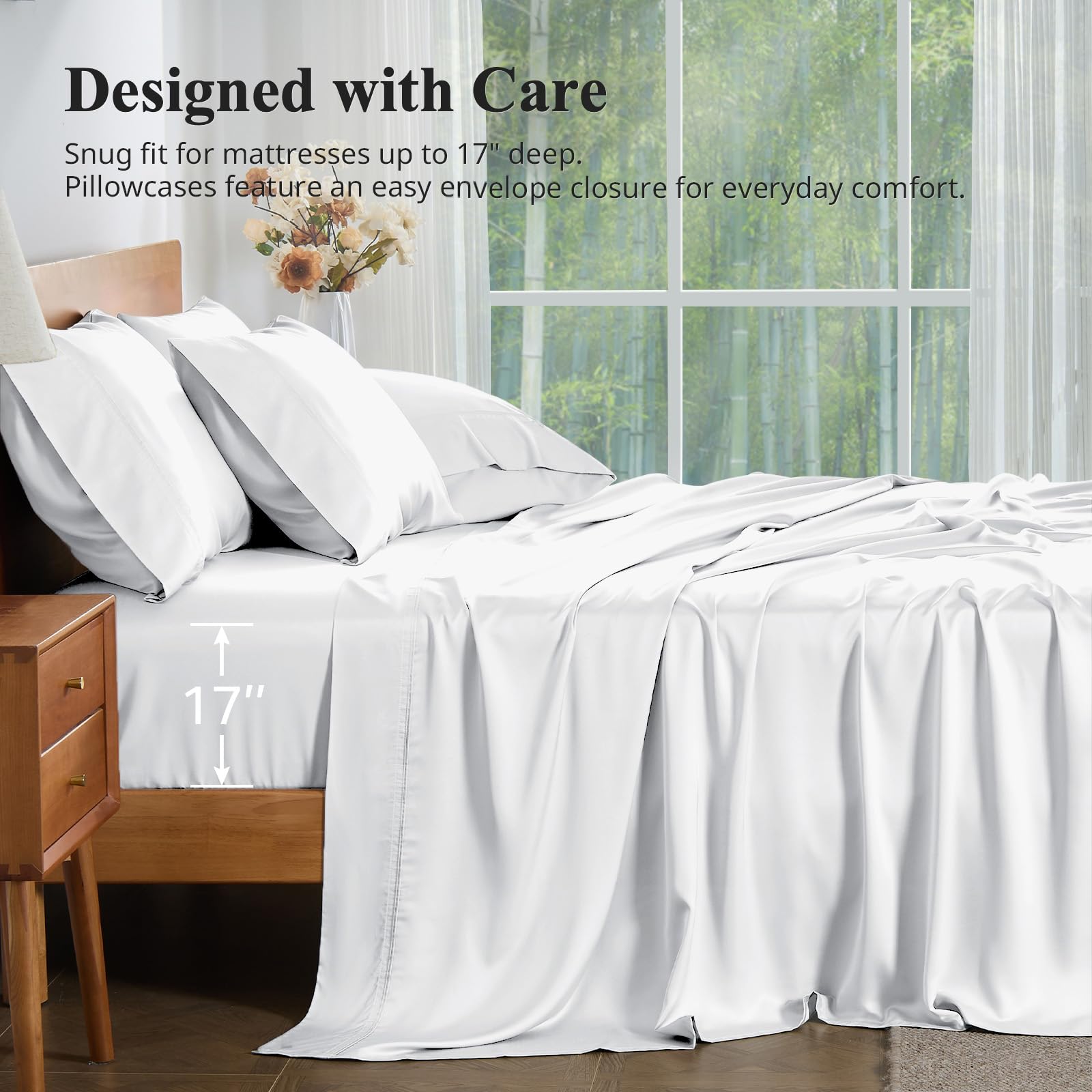 KRIMANO sheet set includes flat, fitted, and pillowcases ready to use.