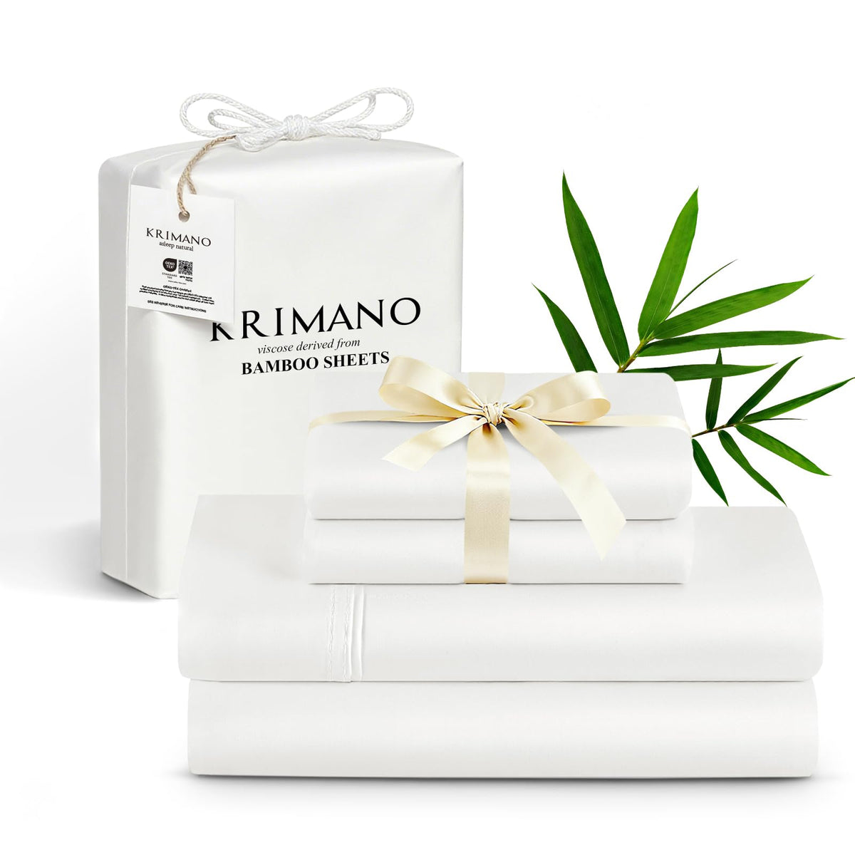 KRIMANO king-size bamboo sheets showcase silky-soft texture for restful nights.