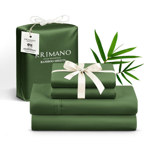 KRIMANO king-size flat sheet in olive with silky bamboo touch for cool nights
