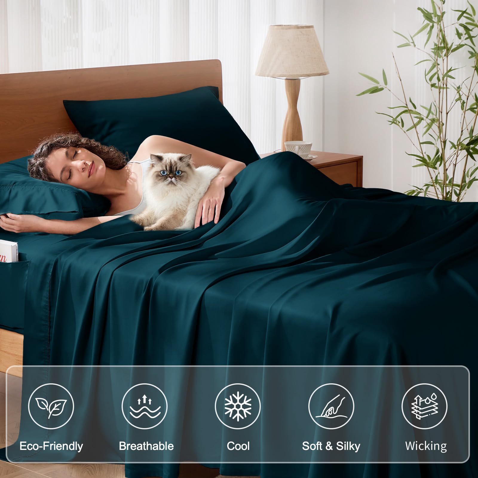 KRIMANO navy blue sheets offer a timeless hotel inspired bedroom aesthetic