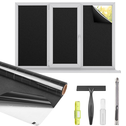 Kromapolis blackout window film roll on surface demonstrates instant privacy.