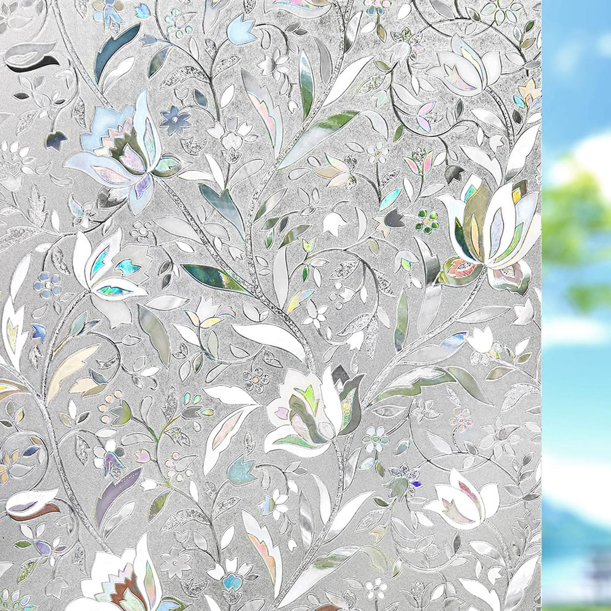Kromapolis tulip-pattern window film highlights rainbow light effects for stylish privacy.