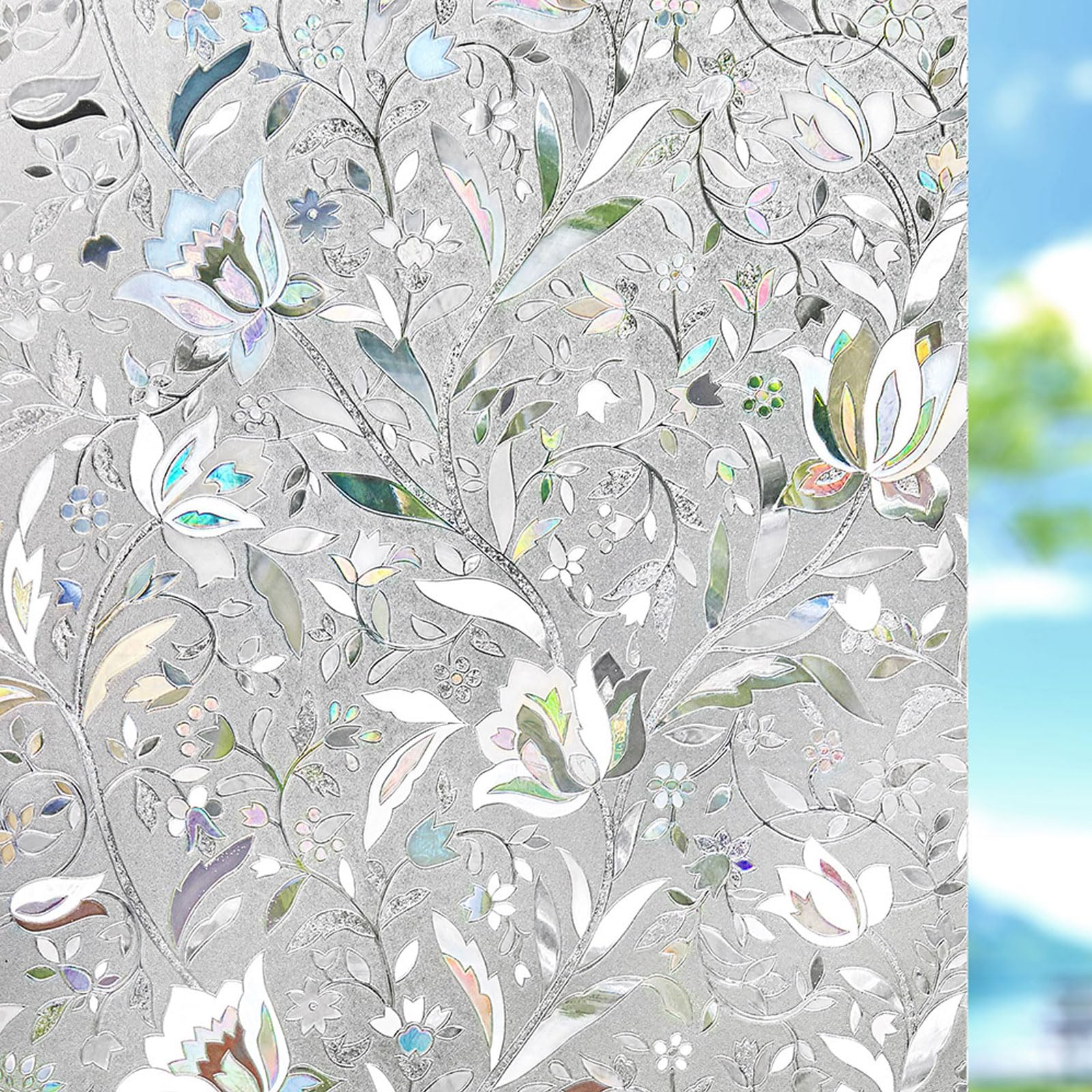 Kromapolis window film provides privacy with a frosted surface on clear glass.