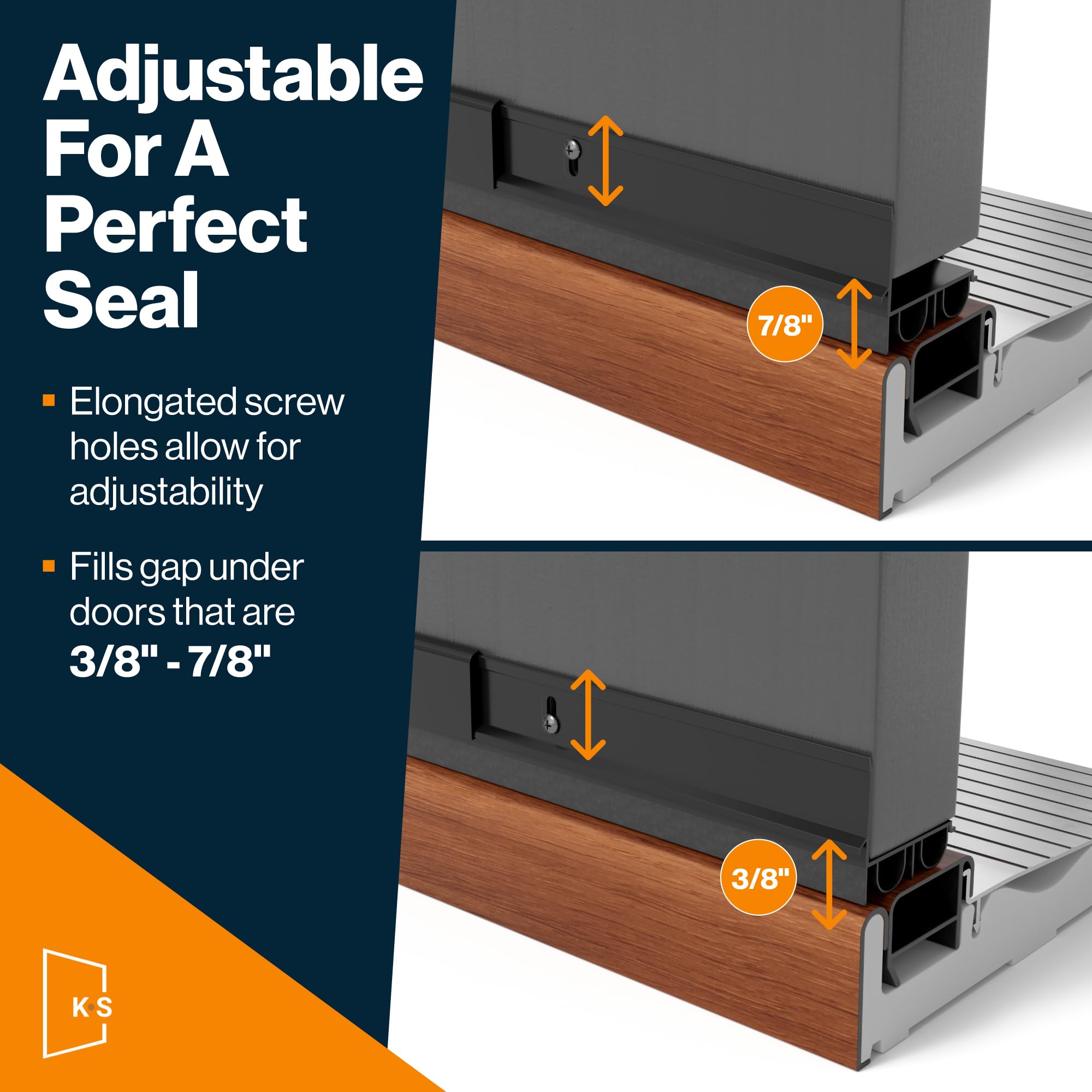 KS Hardware 36-inch door sweep mounted on exterior door, energy-friendly draft protection