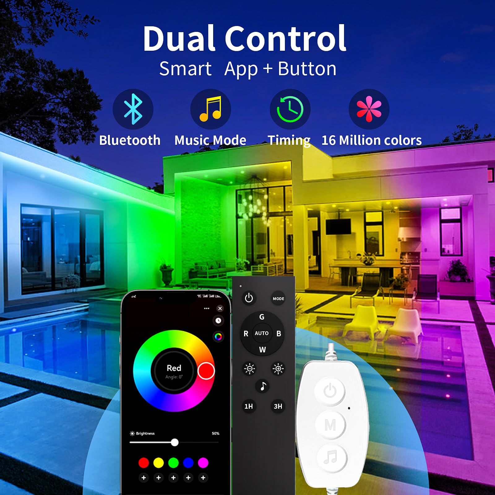 KSIPZE outdoor LED strip with Bluetooth app control for smart scenes
