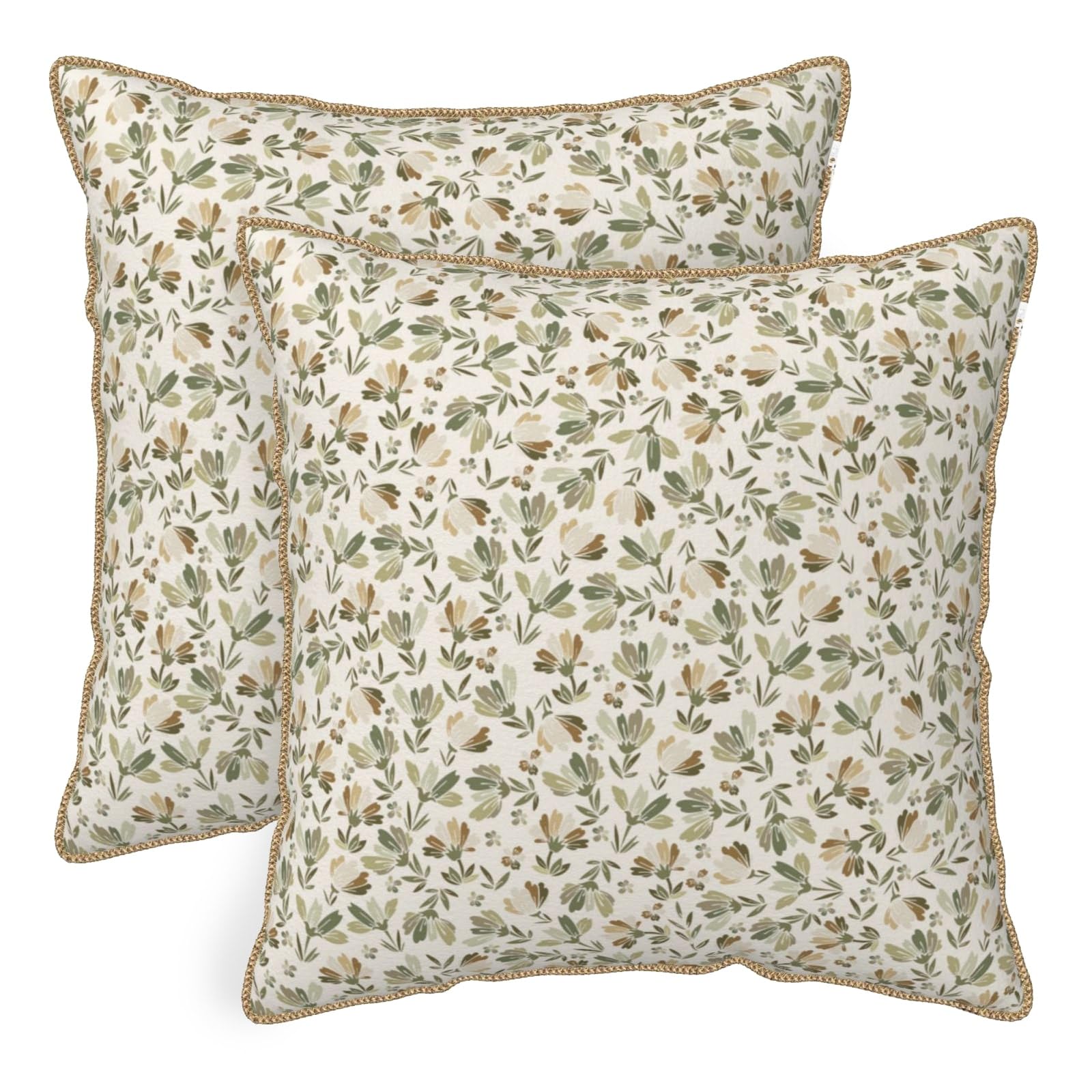 KSLIDS sage green beige floral pillow cover front view enhances cozy living room decor