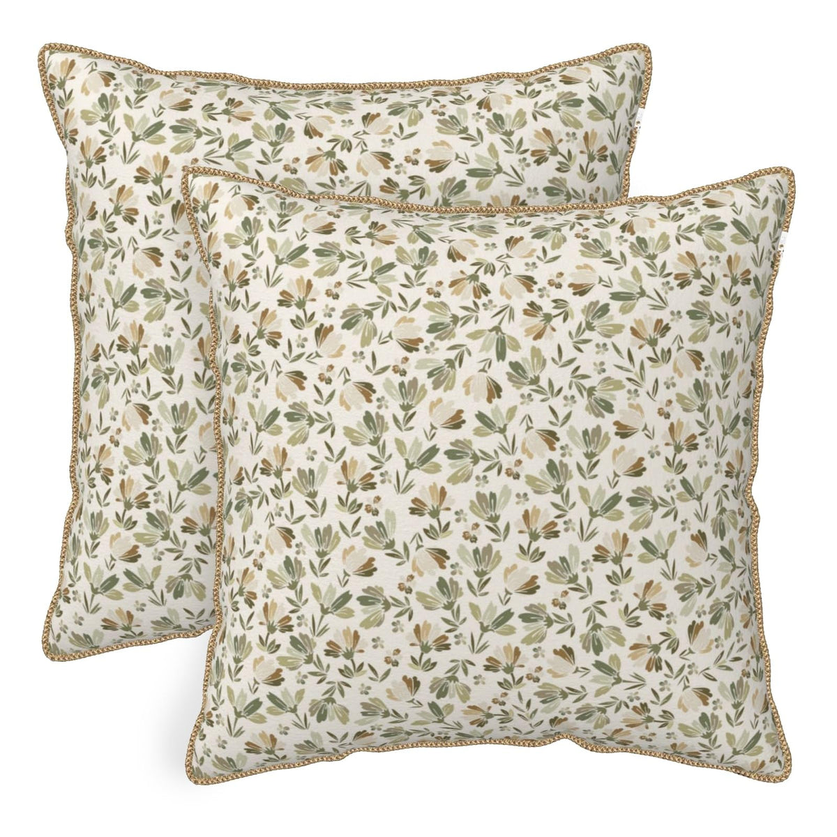KSLIDS sage green beige floral pillow cover front view enhances cozy living room decor