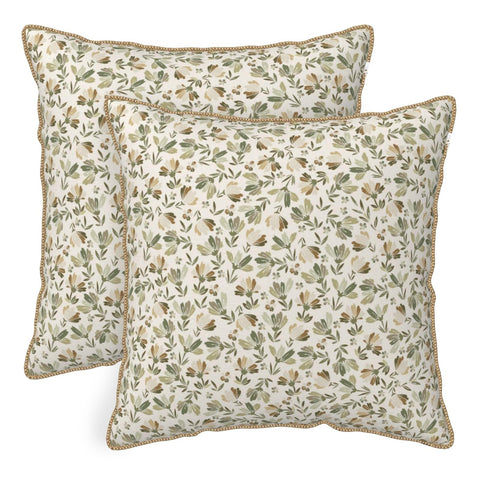 KSLIDS sage green beige floral pillow cover front view enhances cozy living room decor