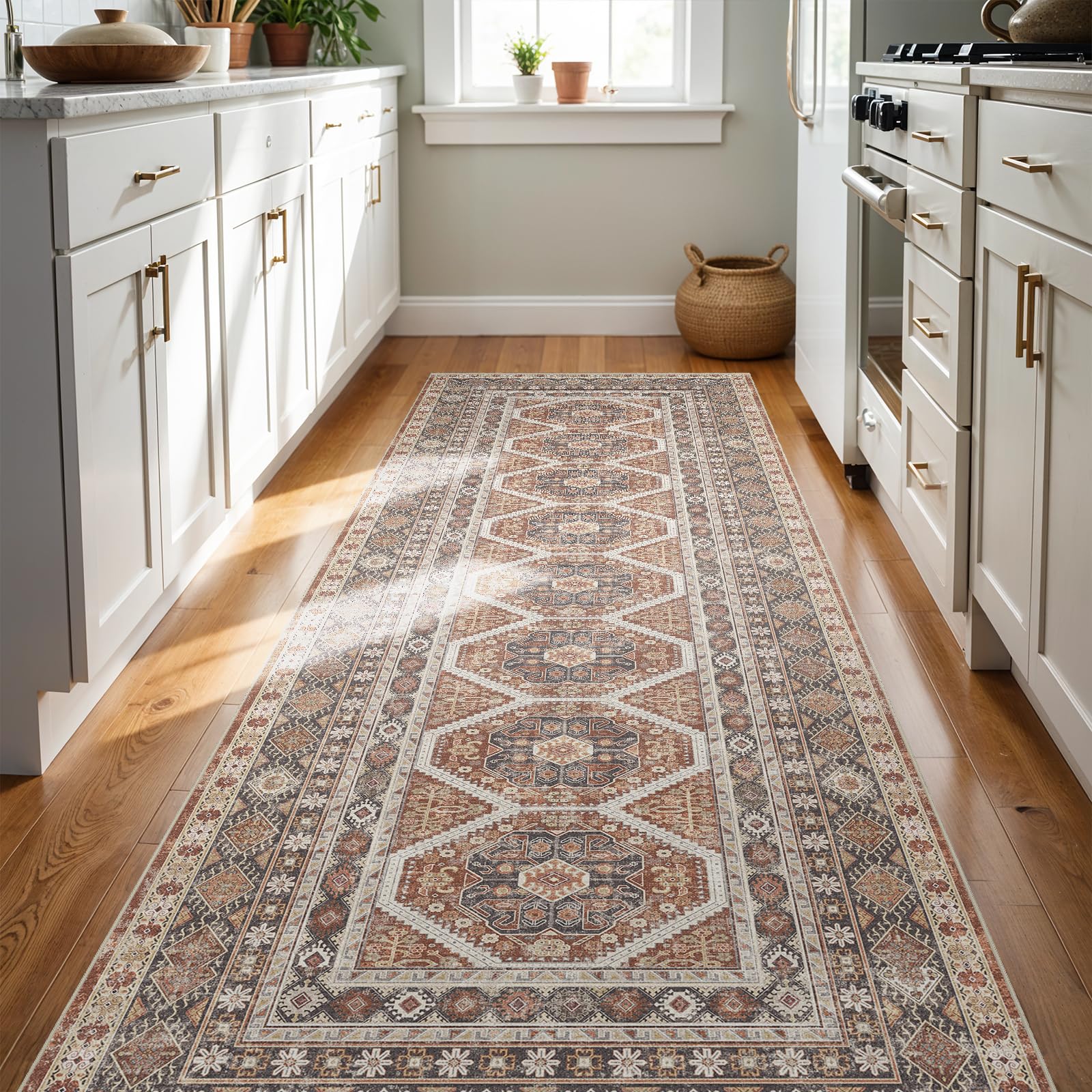Ksrau 3x8 brick runner rug with non-slip backing for entryways