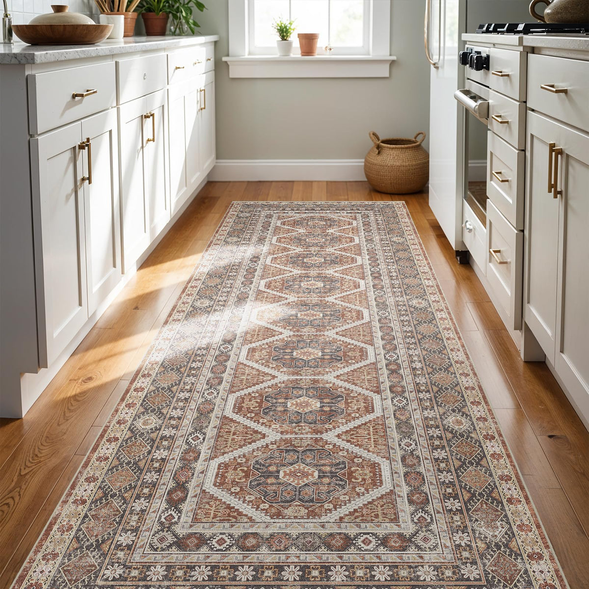 Ksrau 3x8 brick runner rug with non-slip backing for entryways