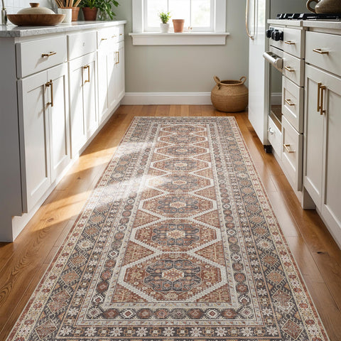 Ksrau 3x8 brick runner rug with non-slip backing for entryways