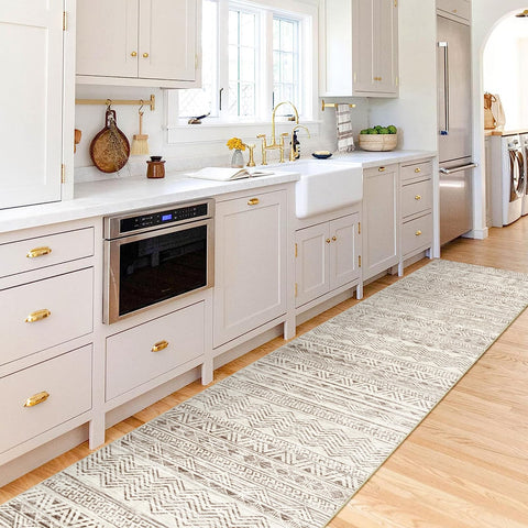 Ksrau runner with rubber backing prevents slips in busy entryways.