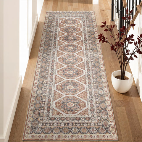 Washable hallway runner by Ksrau in brick color for busy homes