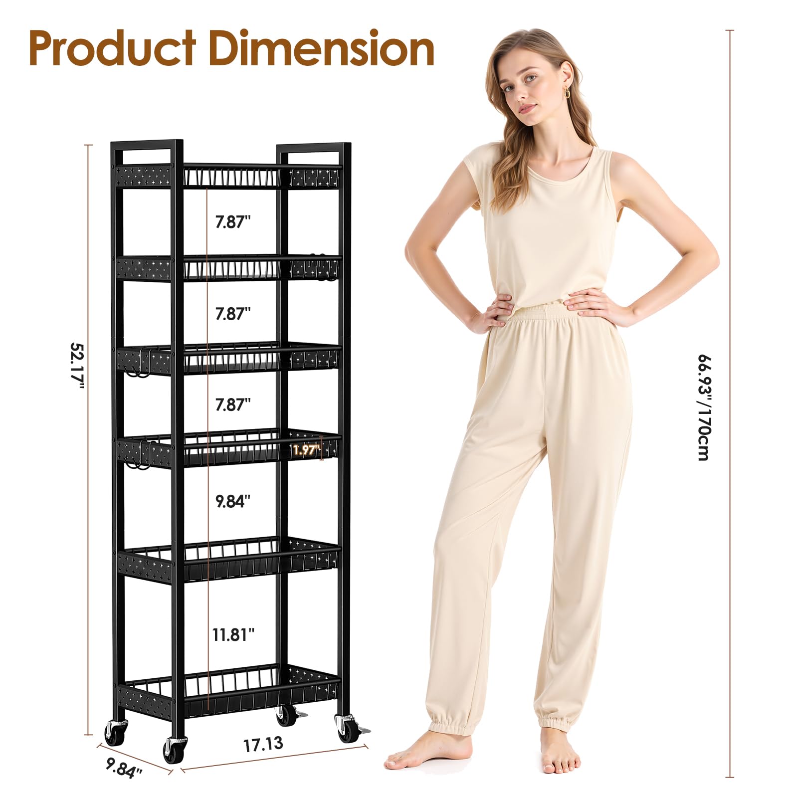 Kssiaz cart side view highlights vertical storage in tight areas