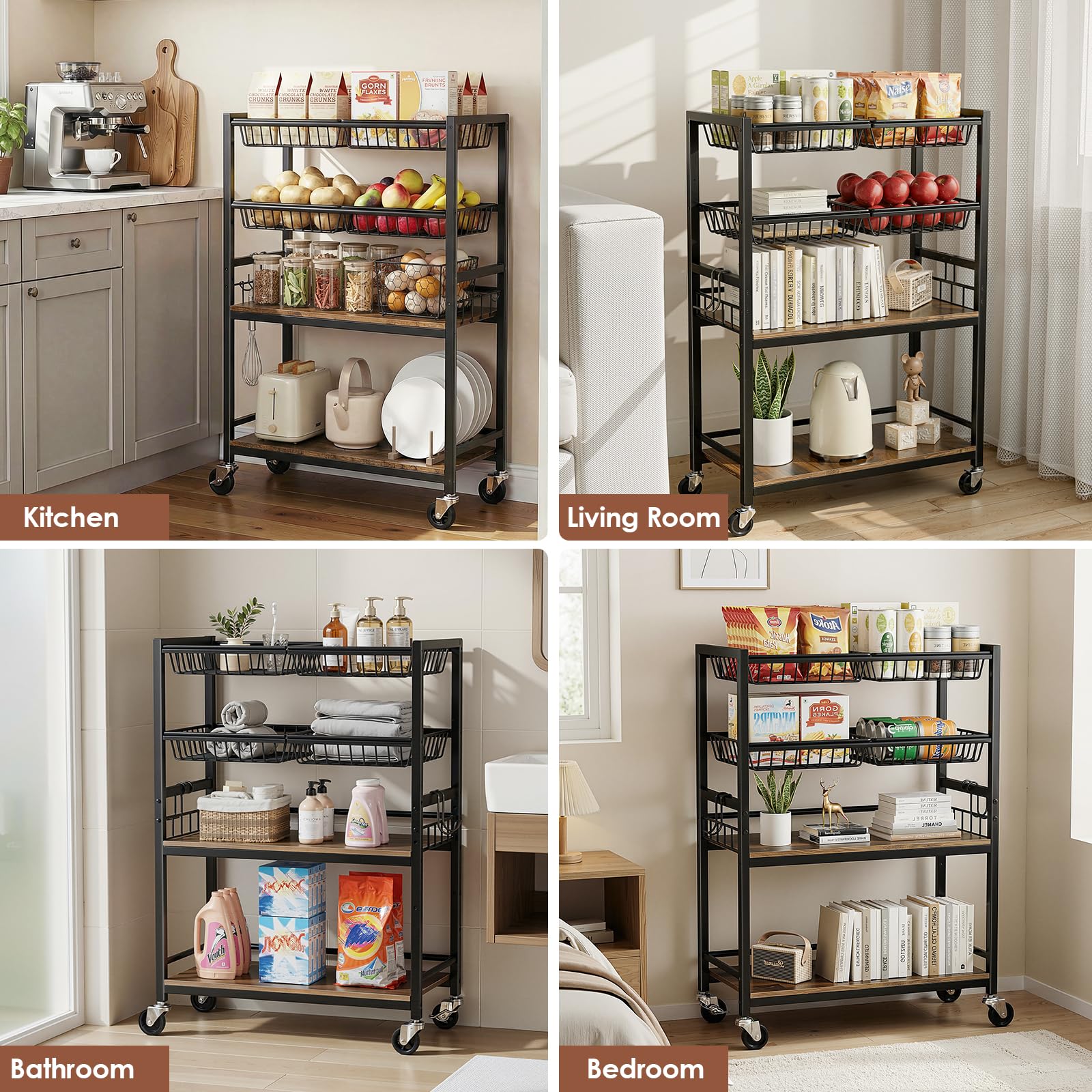 Kssiaz versatile storage cart suits kitchen, bathroom, living room, and balcony.