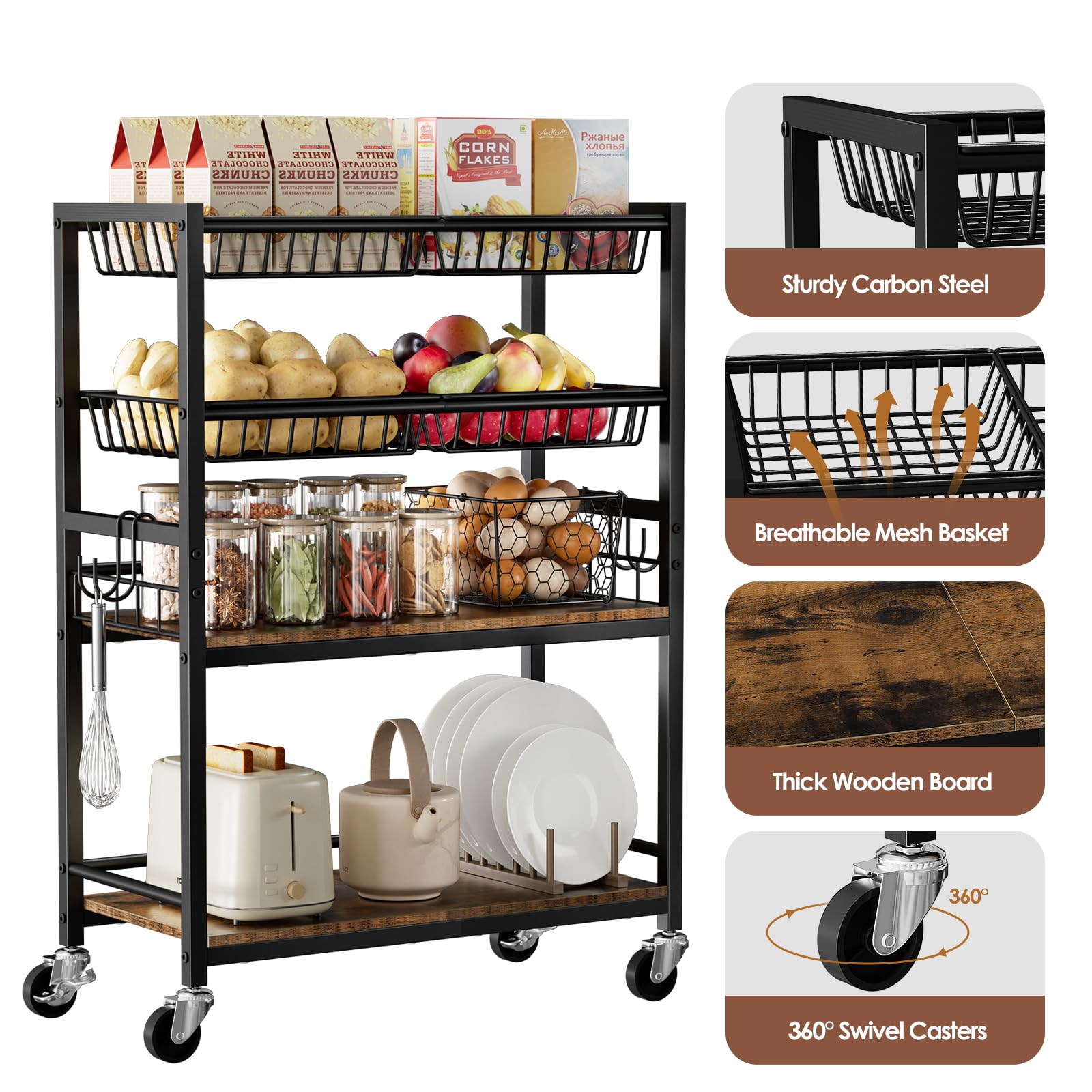 Kssiaz removable basket doubles as a spice rack for compact storage.