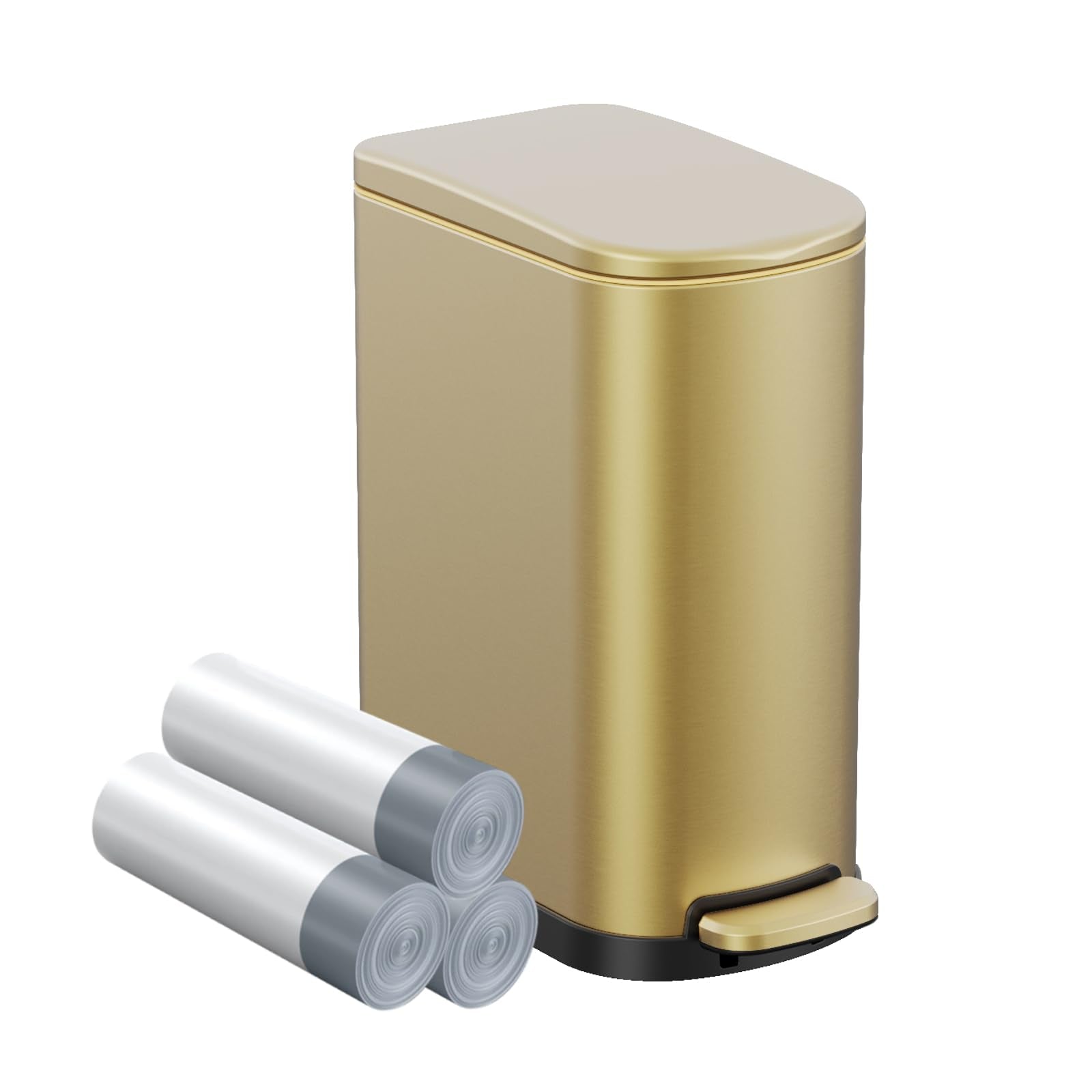 KSSKSS 2.6 gallon trash can front view showing slim design for narrow spaces
